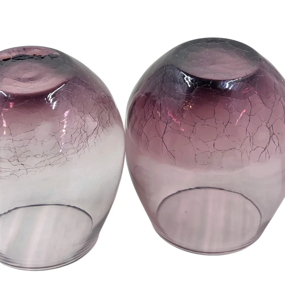 Set of 2 Pier 1 Crackle Purple Amethyst Stemless Wine Glasses 4-1/4